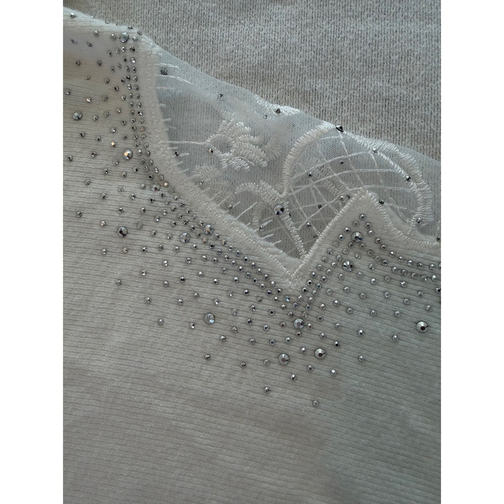 Tahari Ivory Lace Cutout Rhinestone Knit Top Plus Size 2X Ivory Long Sleeve Chic - Picture 9 of 10